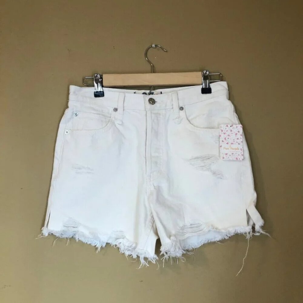 NWT Free People We the Free white distressed high waist cutoff jean shorts - Picture 3 of 6